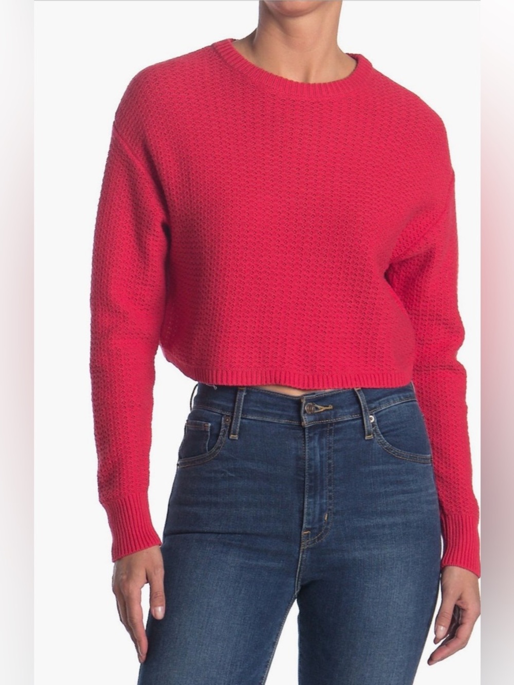 Abound Cropped Crewneck Women’s Sweater Textured Red Small